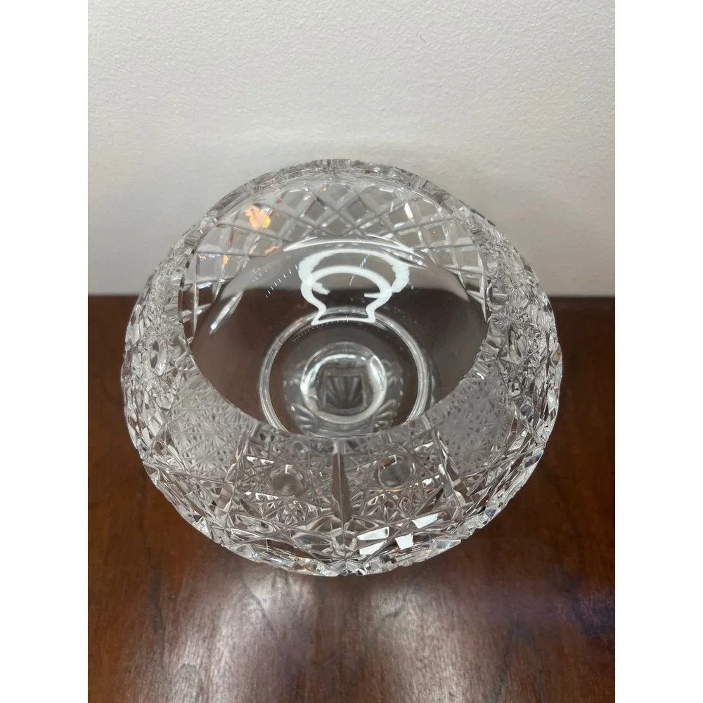 Vintage Cut‎ Crystal Glass Pedestal Compote  Vase ABP Style Hobstar 6.5